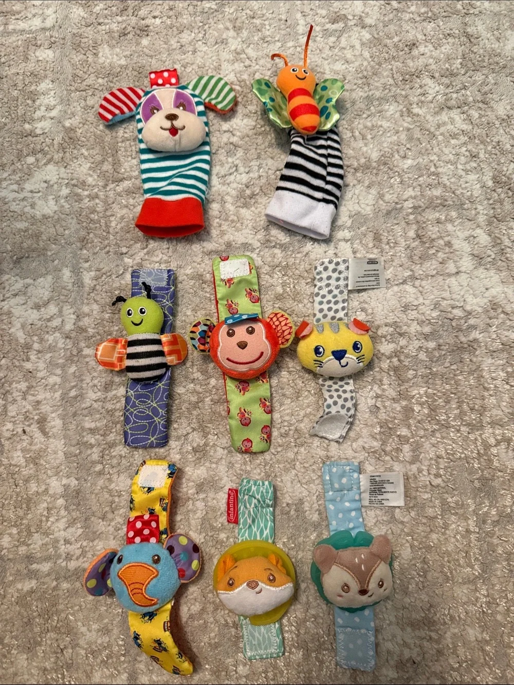 Colorful Animal Wrist Rattles Set - Multicolor Plush Baby Toy Pack set of 8